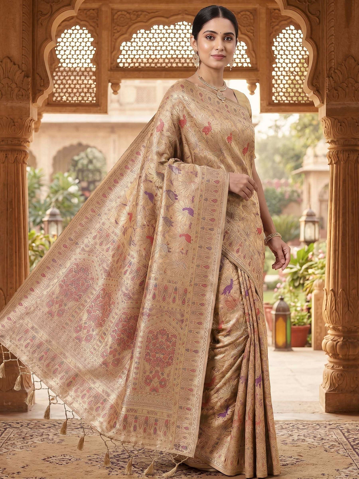 Beige Woven Design Art Silk Kanjivaram Saree