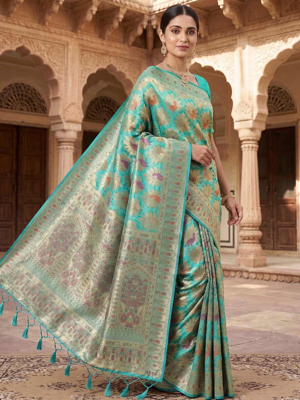 Blue Woven Design Art Silk Kanjivaram Saree