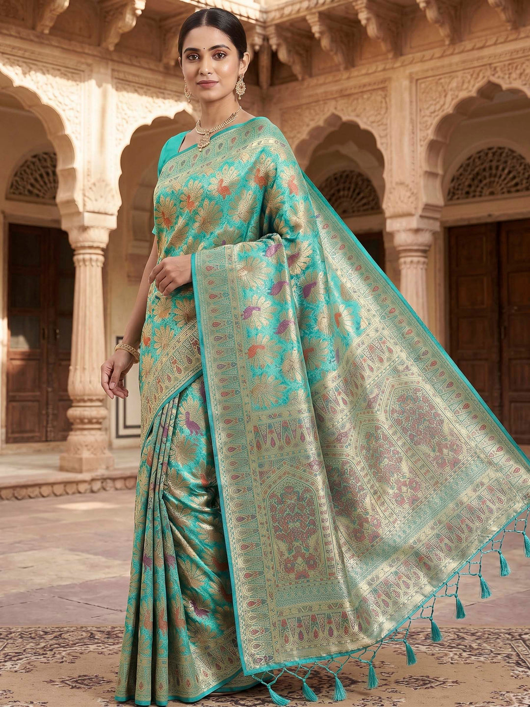 Blue Woven Design Art Silk Kanjivaram Saree