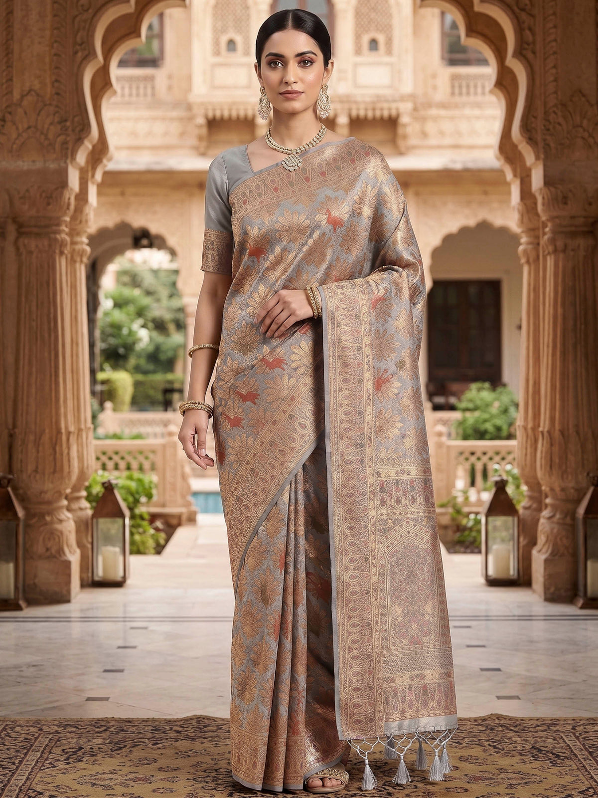 Grey Woven Design Art Silk Kanjivaram Saree
