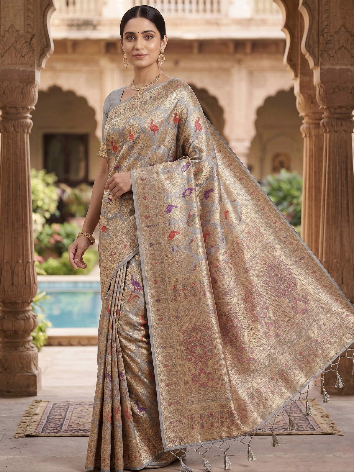 Grey Woven Design Art Silk Kanjivaram Saree