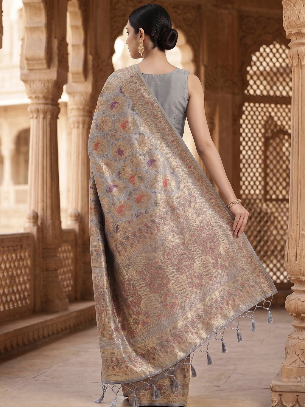 Grey Woven Design Art Silk Kanjivaram Saree