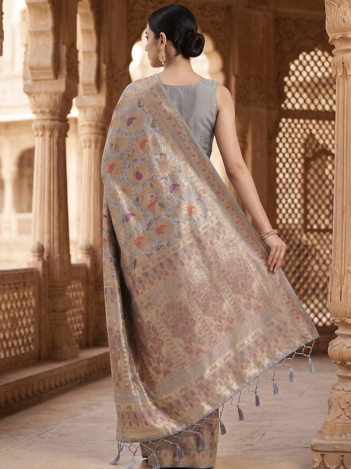 Grey Woven Design Art Silk Kanjivaram Saree