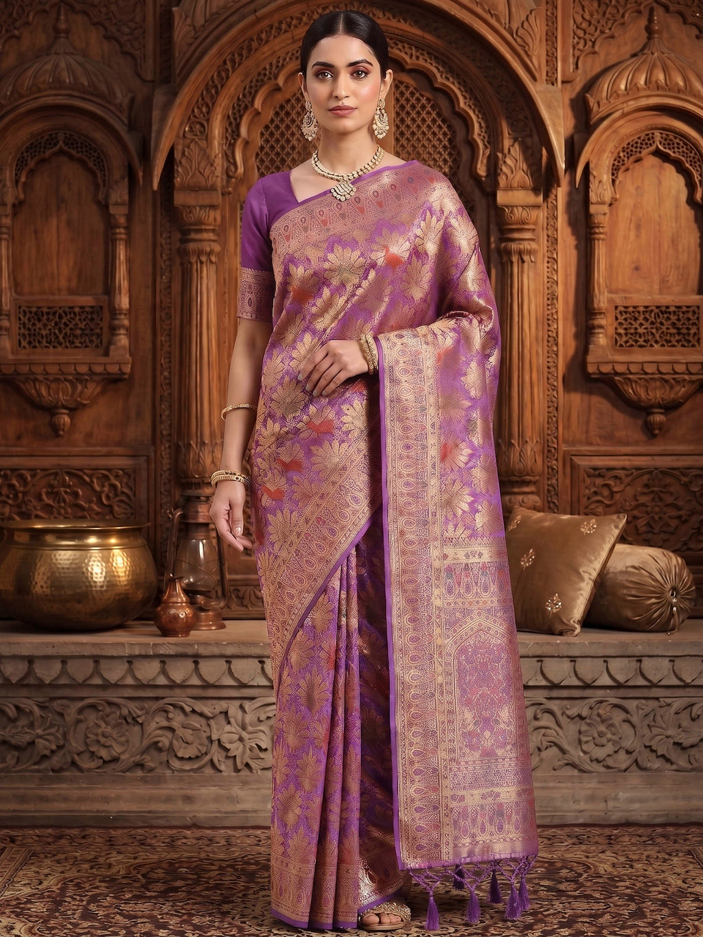 Lavender Woven Design Art Silk Kanjivaram Saree