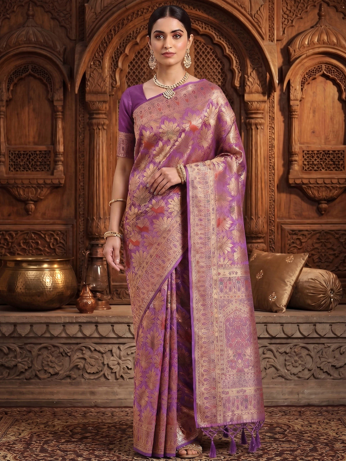 Lavender Woven Design Art Silk Kanjivaram Saree