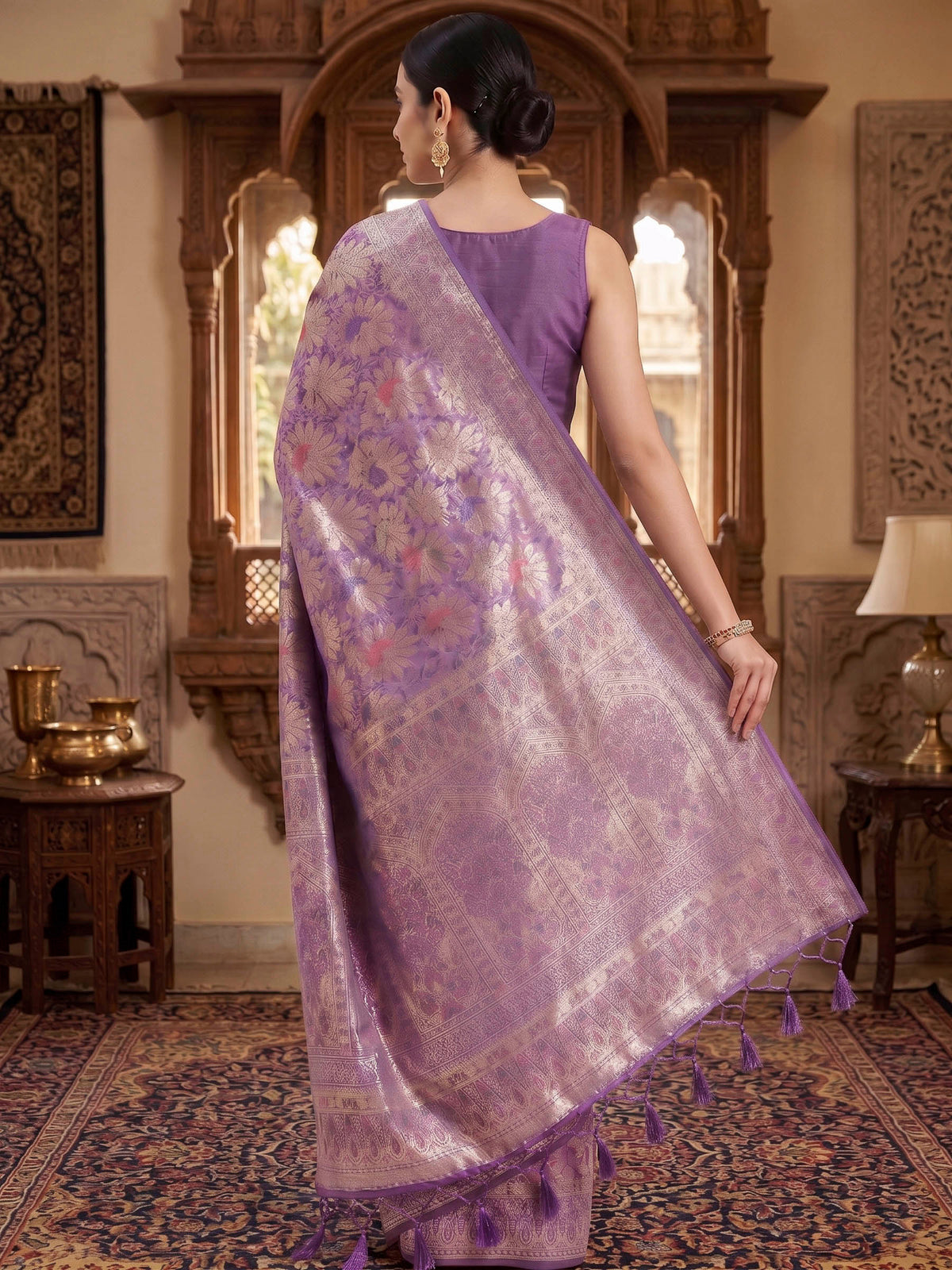 Lavender Woven Design Art Silk Kanjivaram Saree