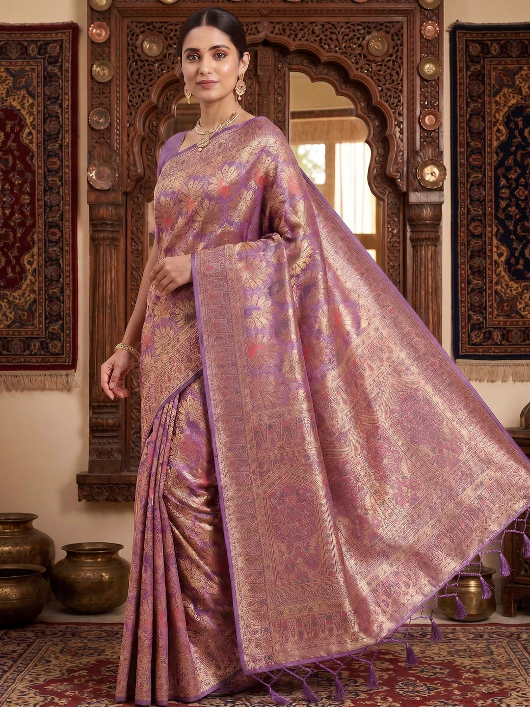 Lavender Woven Design Art Silk Kanjivaram Saree