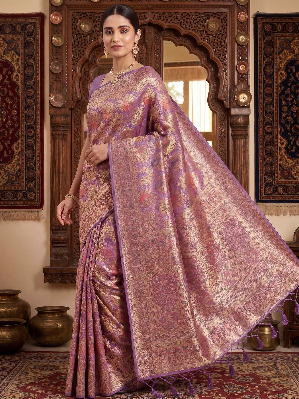 Lavender Woven Design Art Silk Kanjivaram Saree