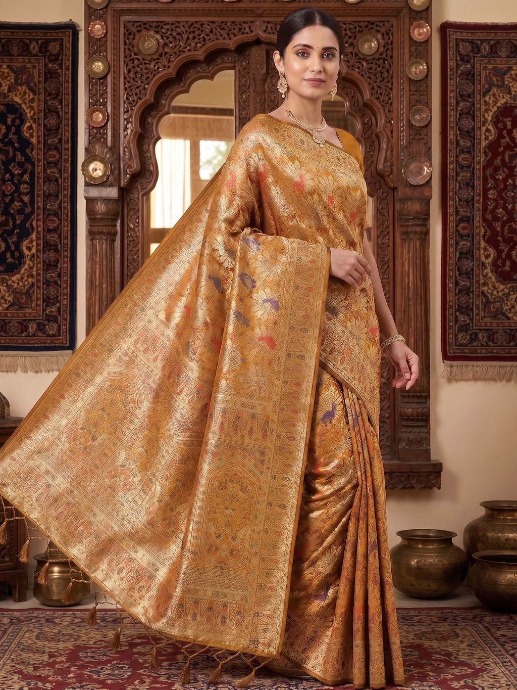 Mustard Woven Design Art Silk Kanjivaram Saree