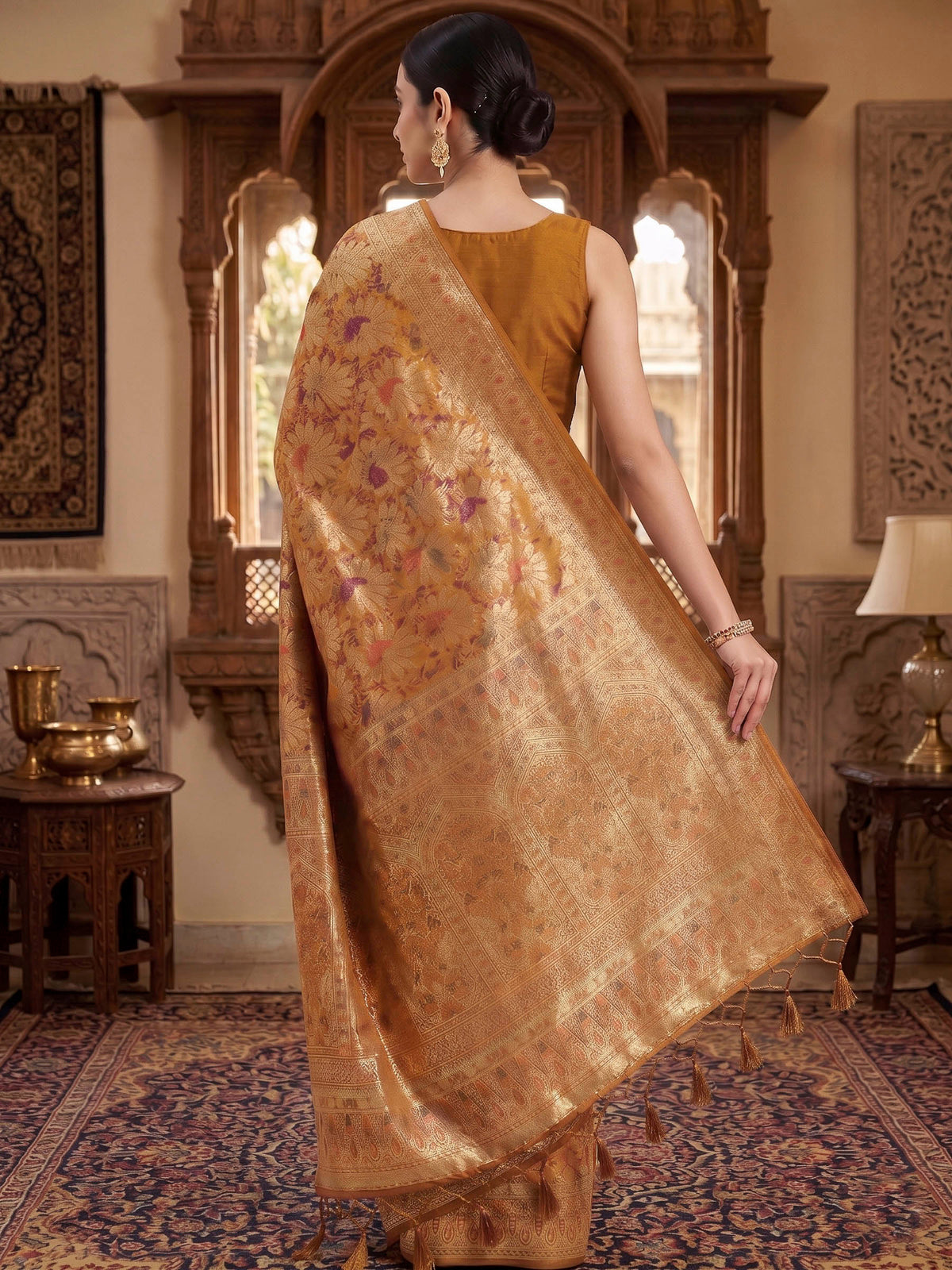 Mustard Woven Design Art Silk Kanjivaram Saree