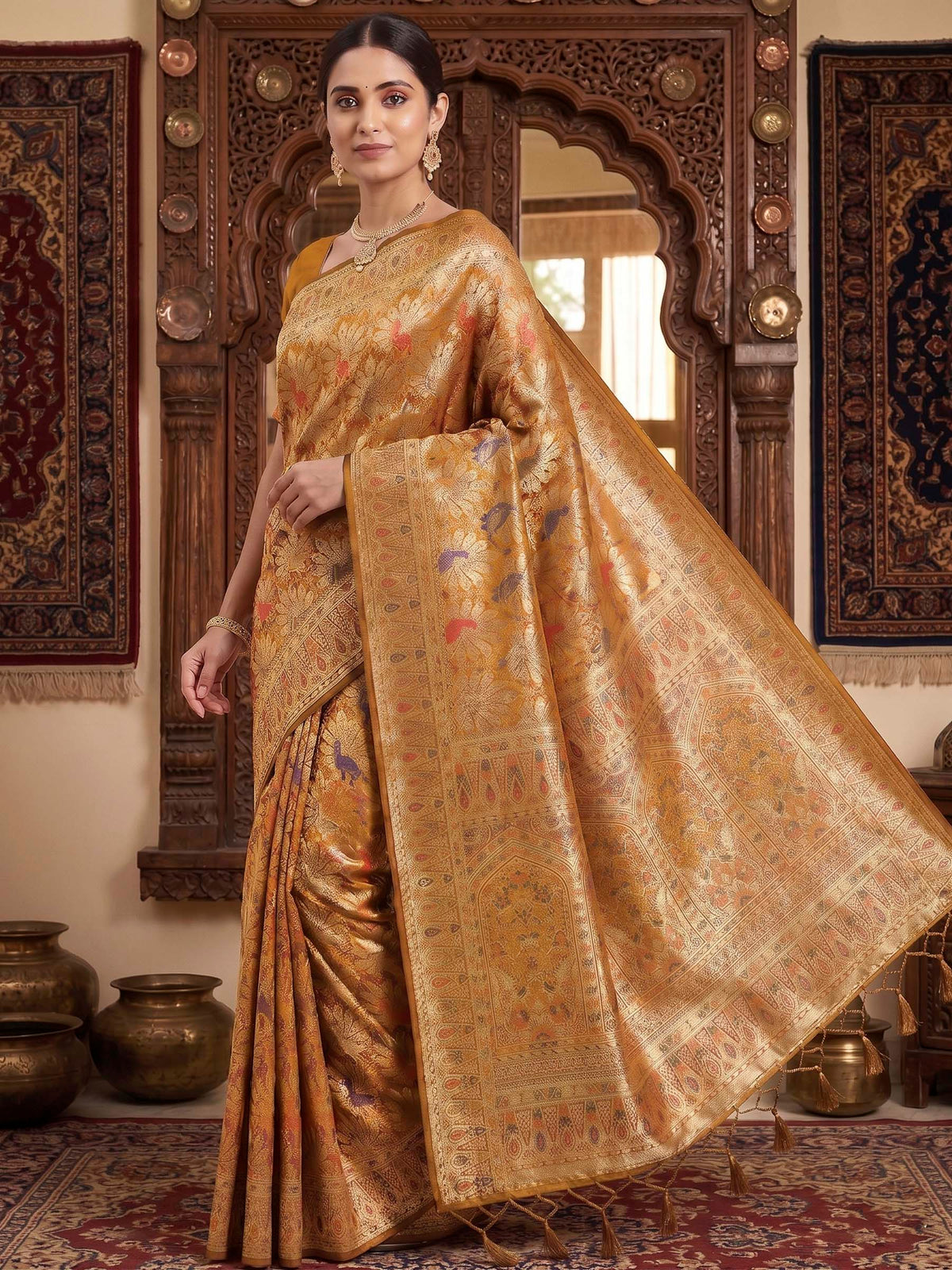 Mustard Woven Design Art Silk Kanjivaram Saree