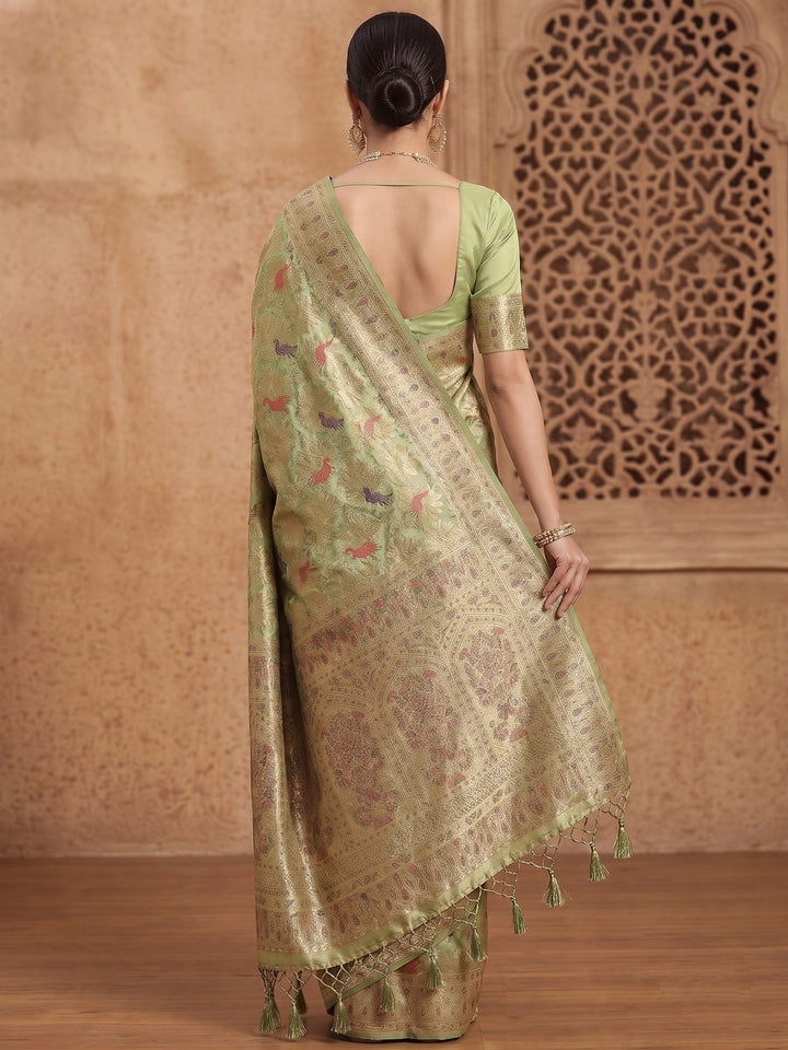Pista Green Woven Design Art Silk Kanjivaram Saree