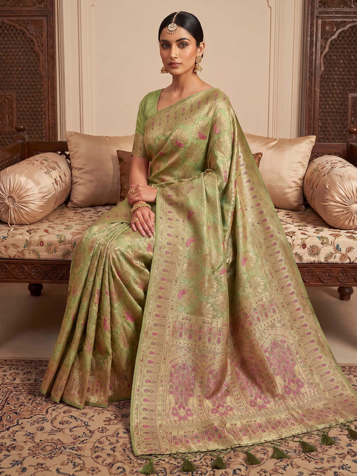 Pista Green Woven Design Art Silk Kanjivaram Saree