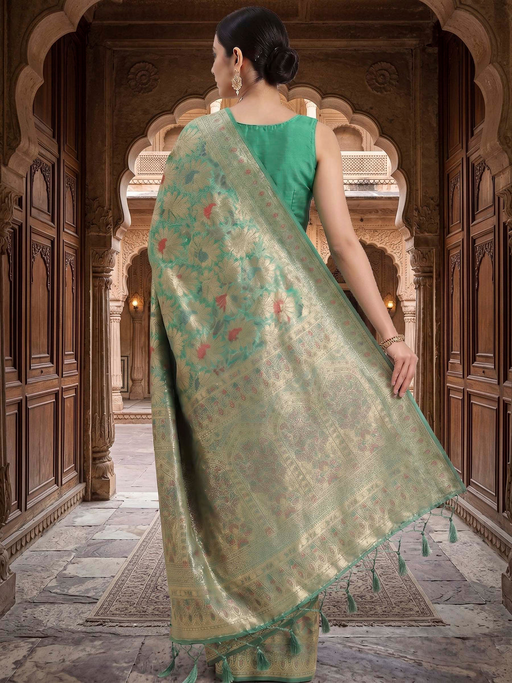 Sea Green Woven Design Art Silk Kanjivaram Saree