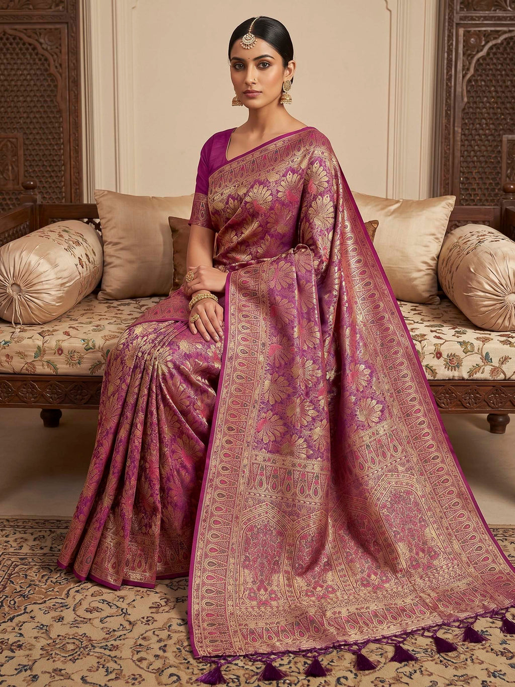 Wine Woven Design Art Silk Kanjivaram Saree