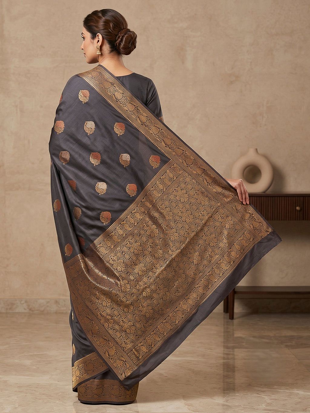 Black Woven Design Dola Silk Saree