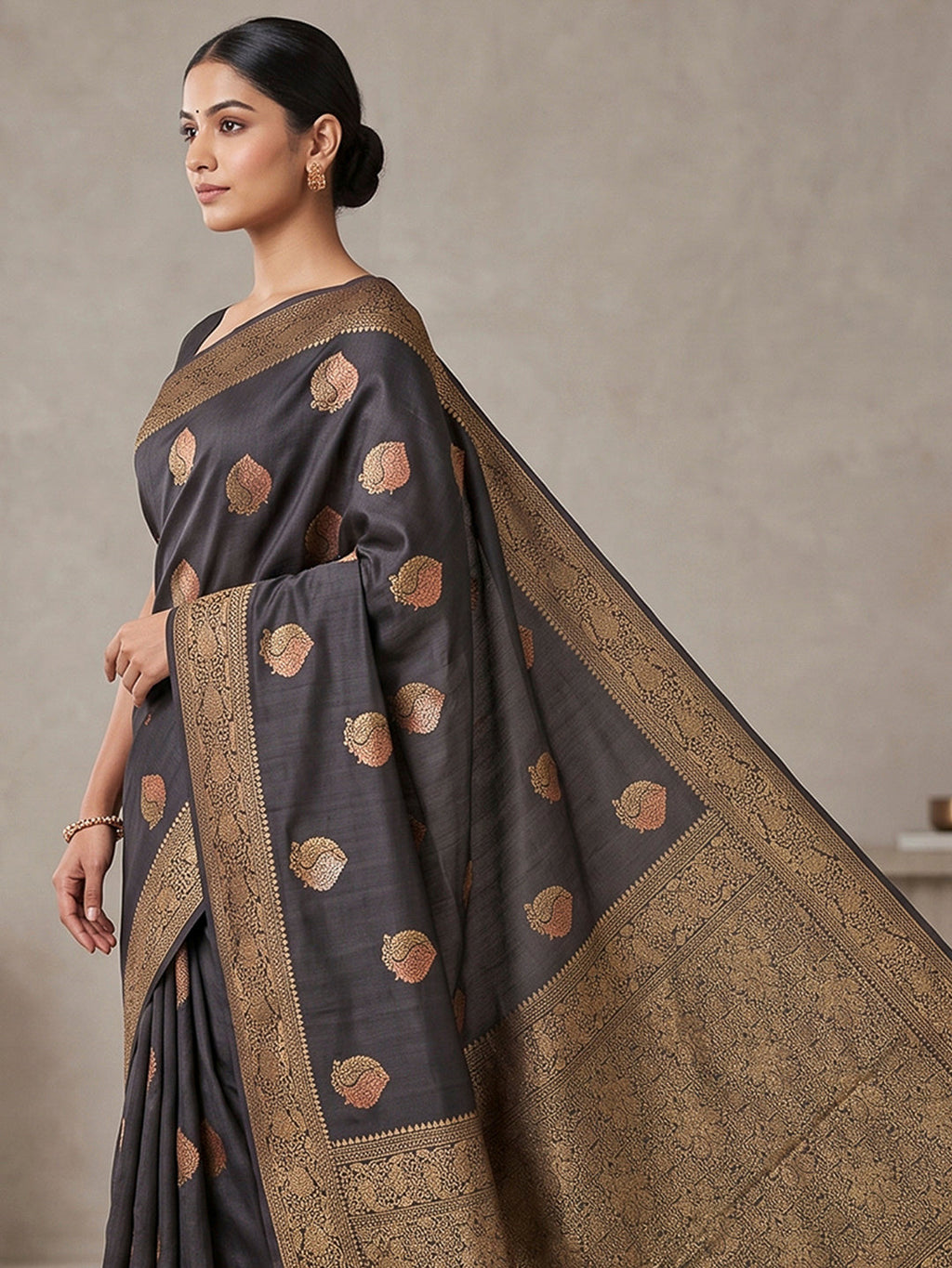 Black Woven Design Dola Silk Saree