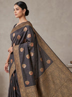 Black Woven Design Dola Silk Saree