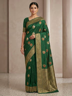 Dull Green Woven Design Dola Silk Saree