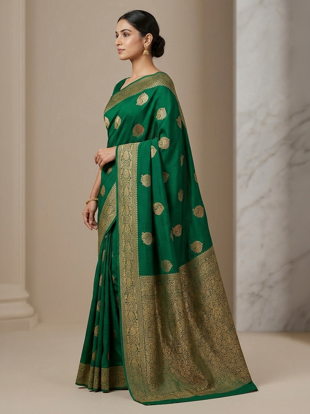 Dull Green Woven Design Dola Silk Saree