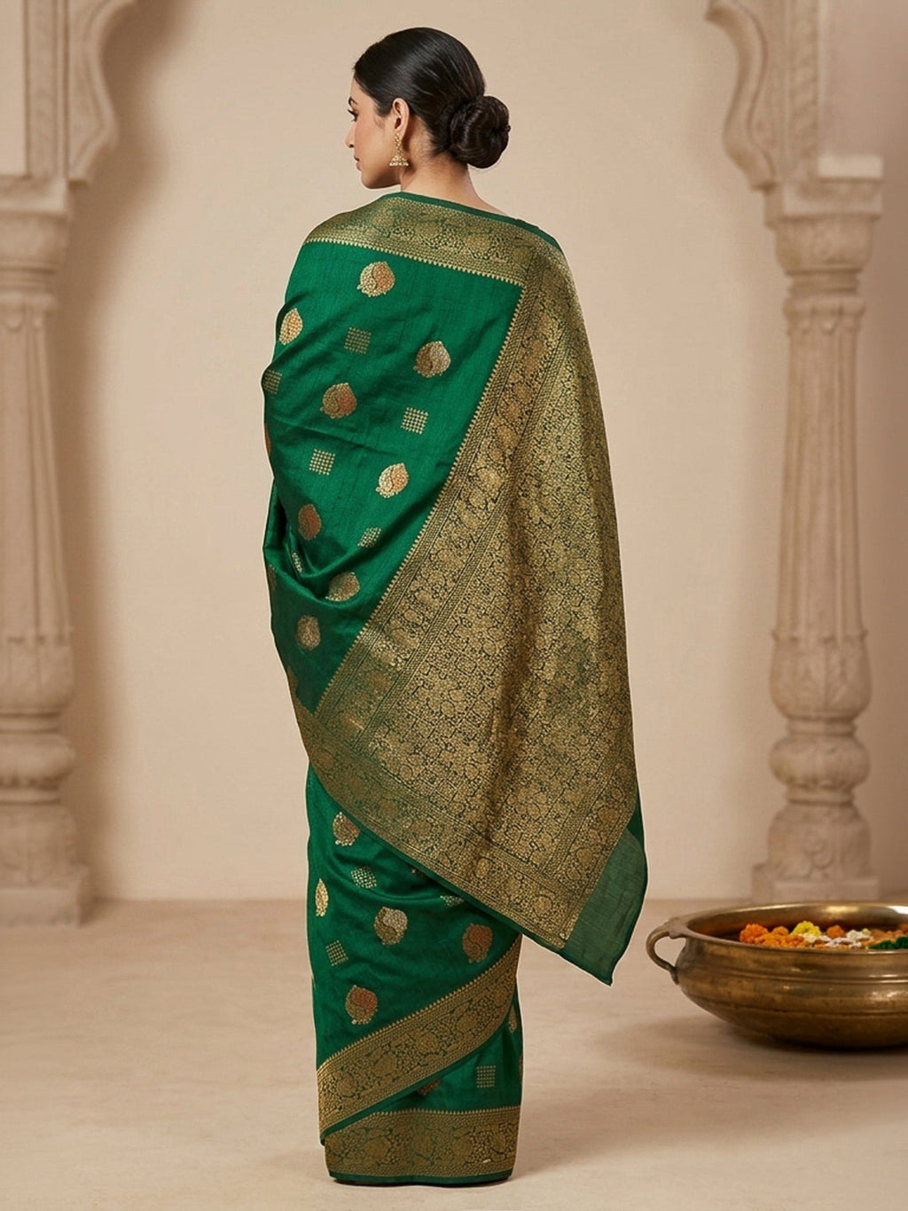 Dull Green Woven Design Dola Silk Saree