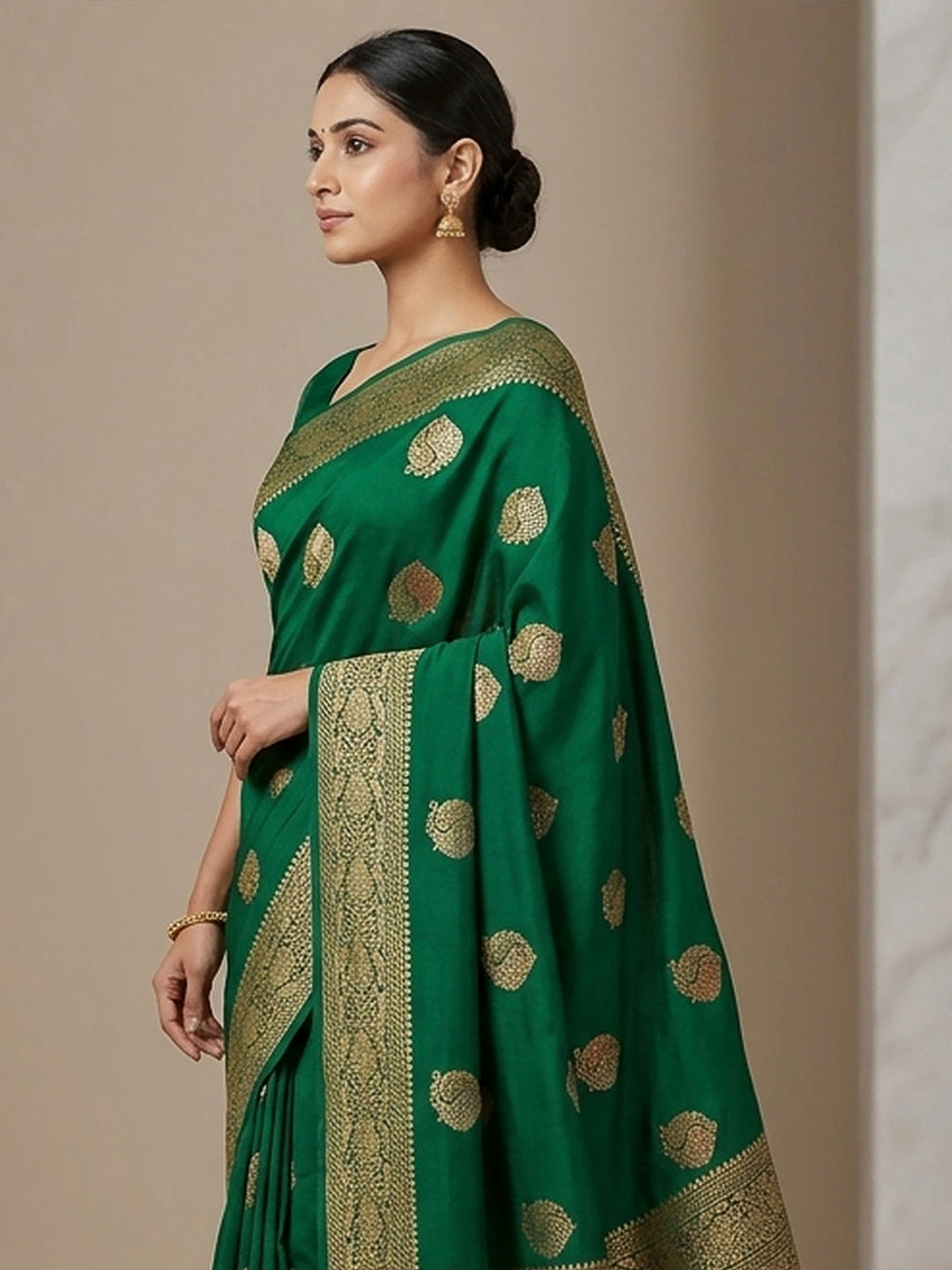 Dull Green Woven Design Dola Silk Saree