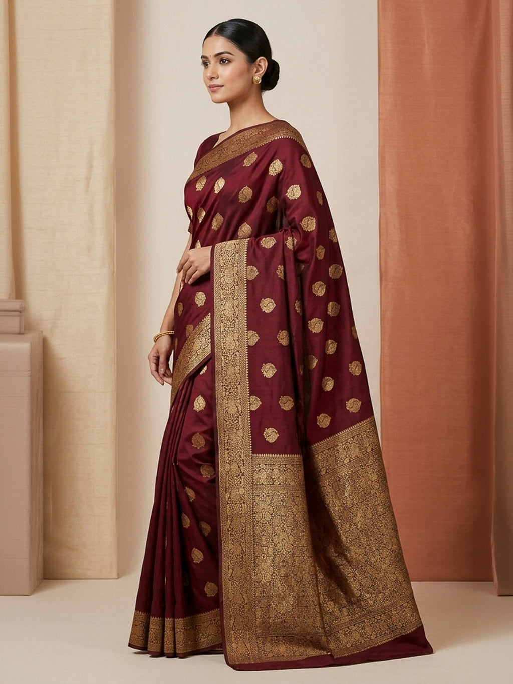 Maroon Woven Design Dola Silk Saree