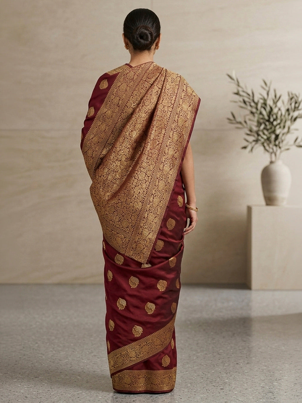 Maroon Woven Design Dola Silk Saree