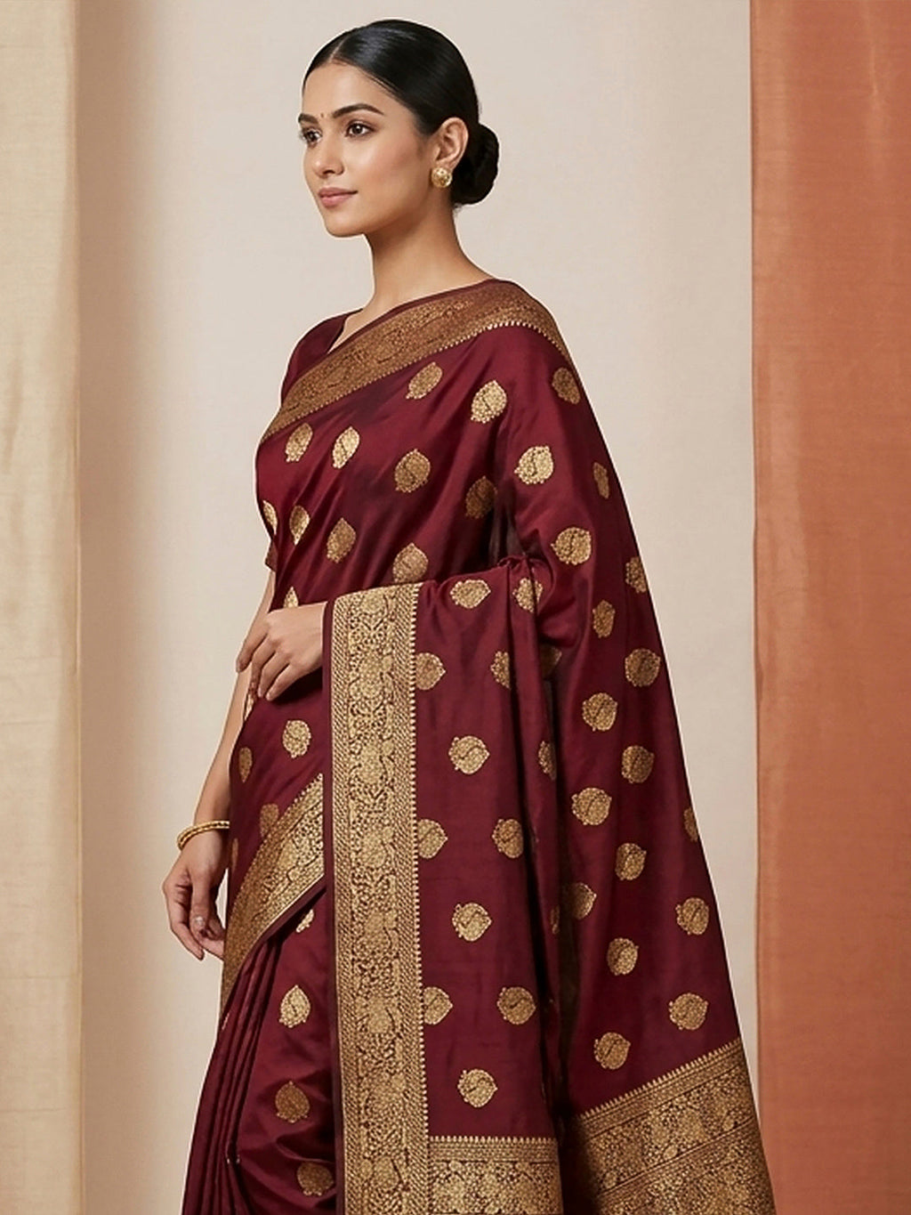 Maroon Woven Design Dola Silk Saree