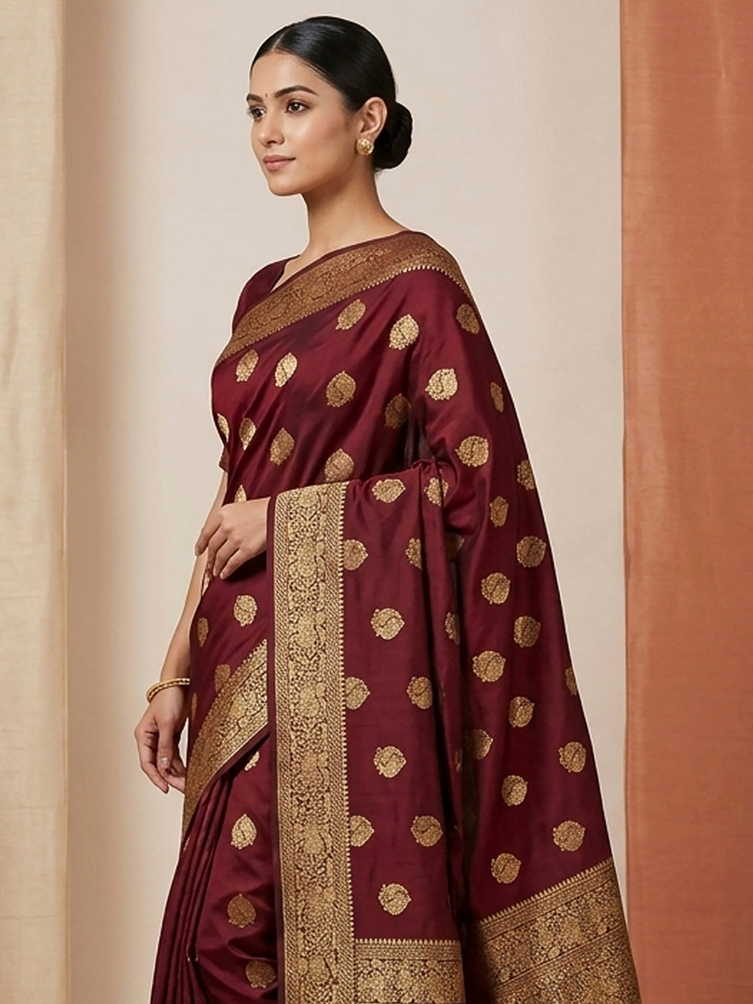 Maroon Woven Design Dola Silk Saree
