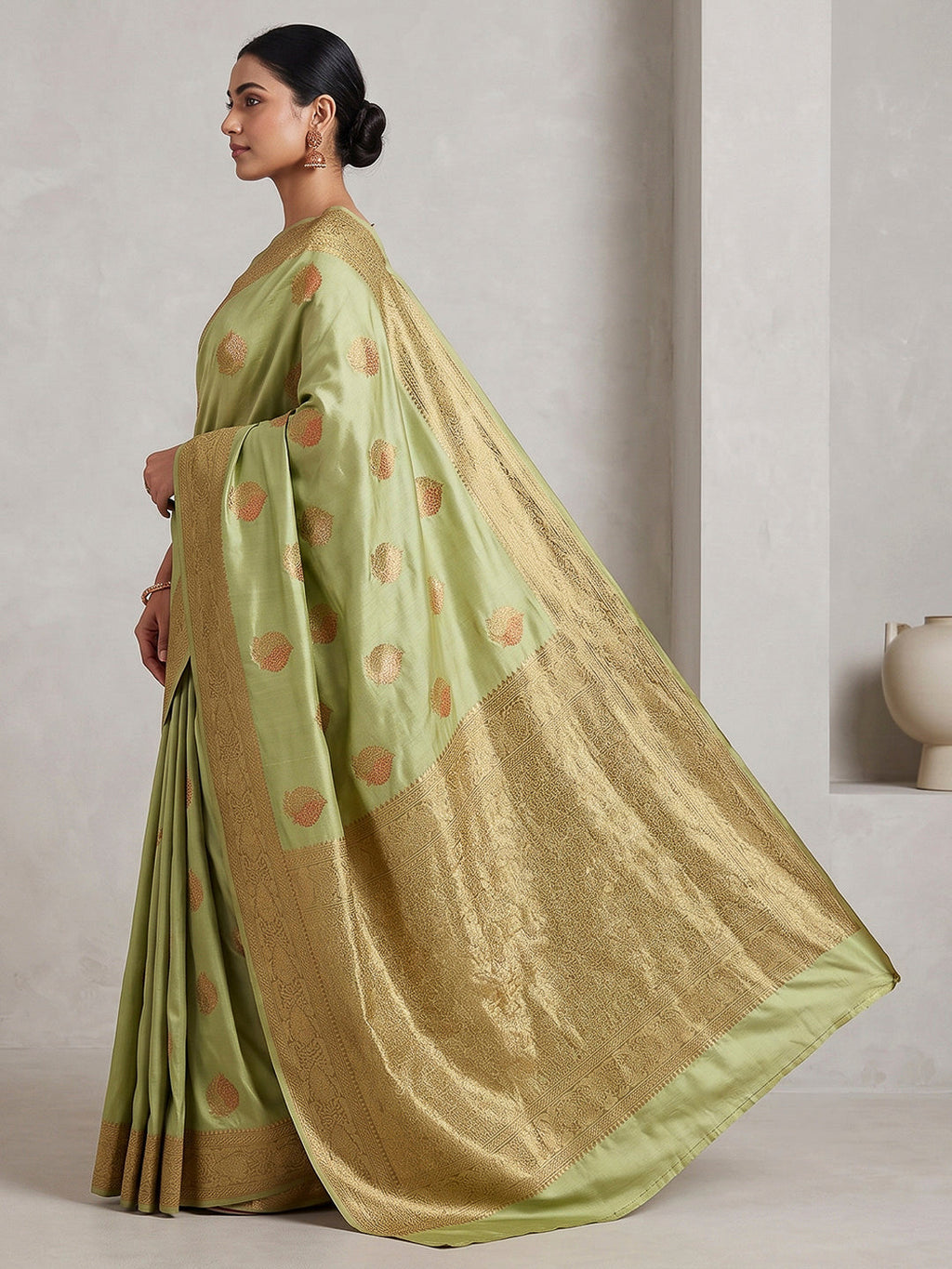 Pista Green Woven Design Dola Silk Saree