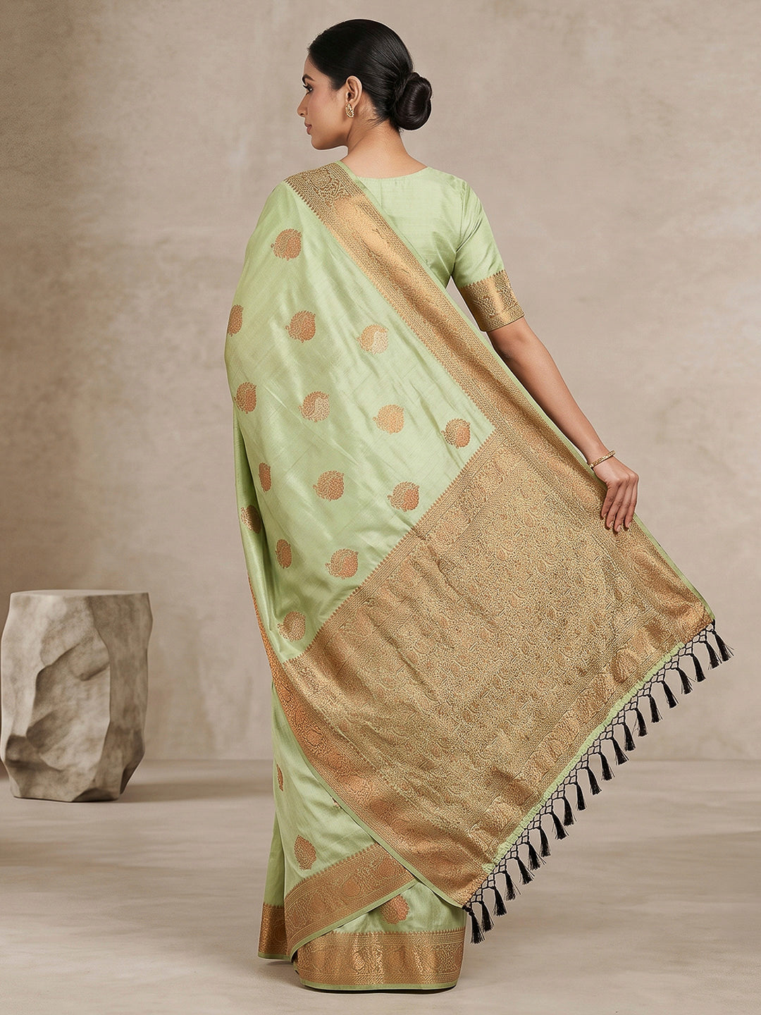 Pista Green Woven Design Dola Silk Saree
