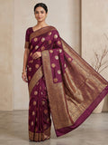Wine Woven Design Dola Silk Saree