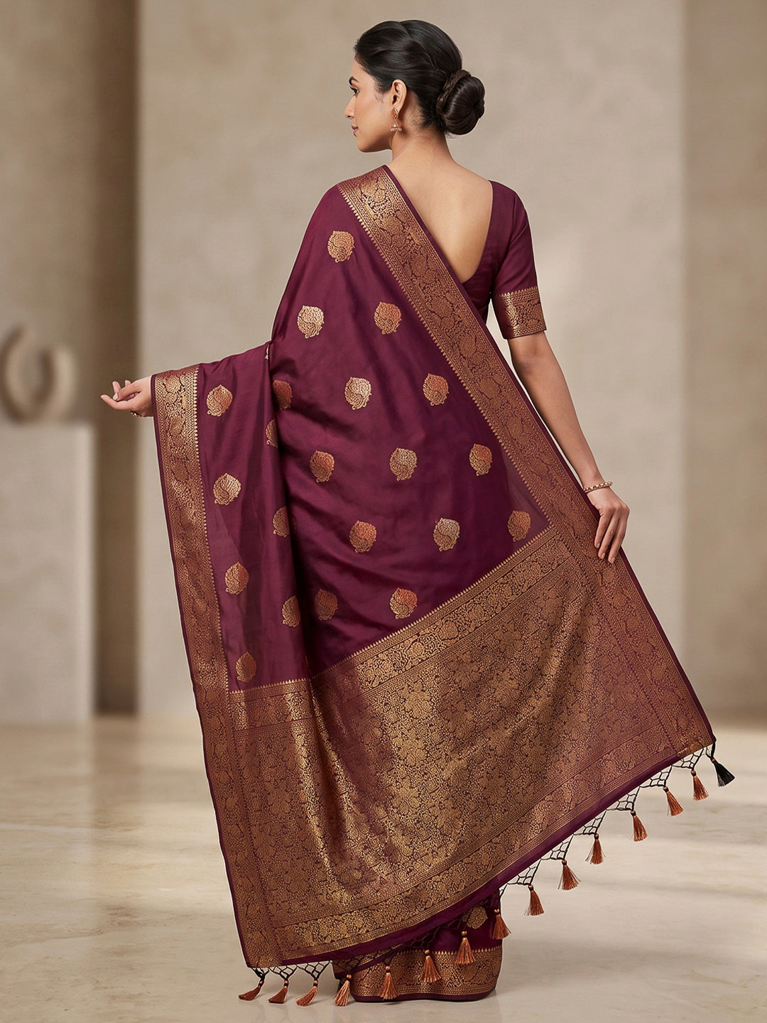 Wine Woven Design Dola Silk Saree