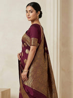 Wine Woven Design Dola Silk Saree