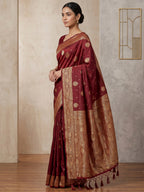 Maroon Woven Design Dola Silk Saree