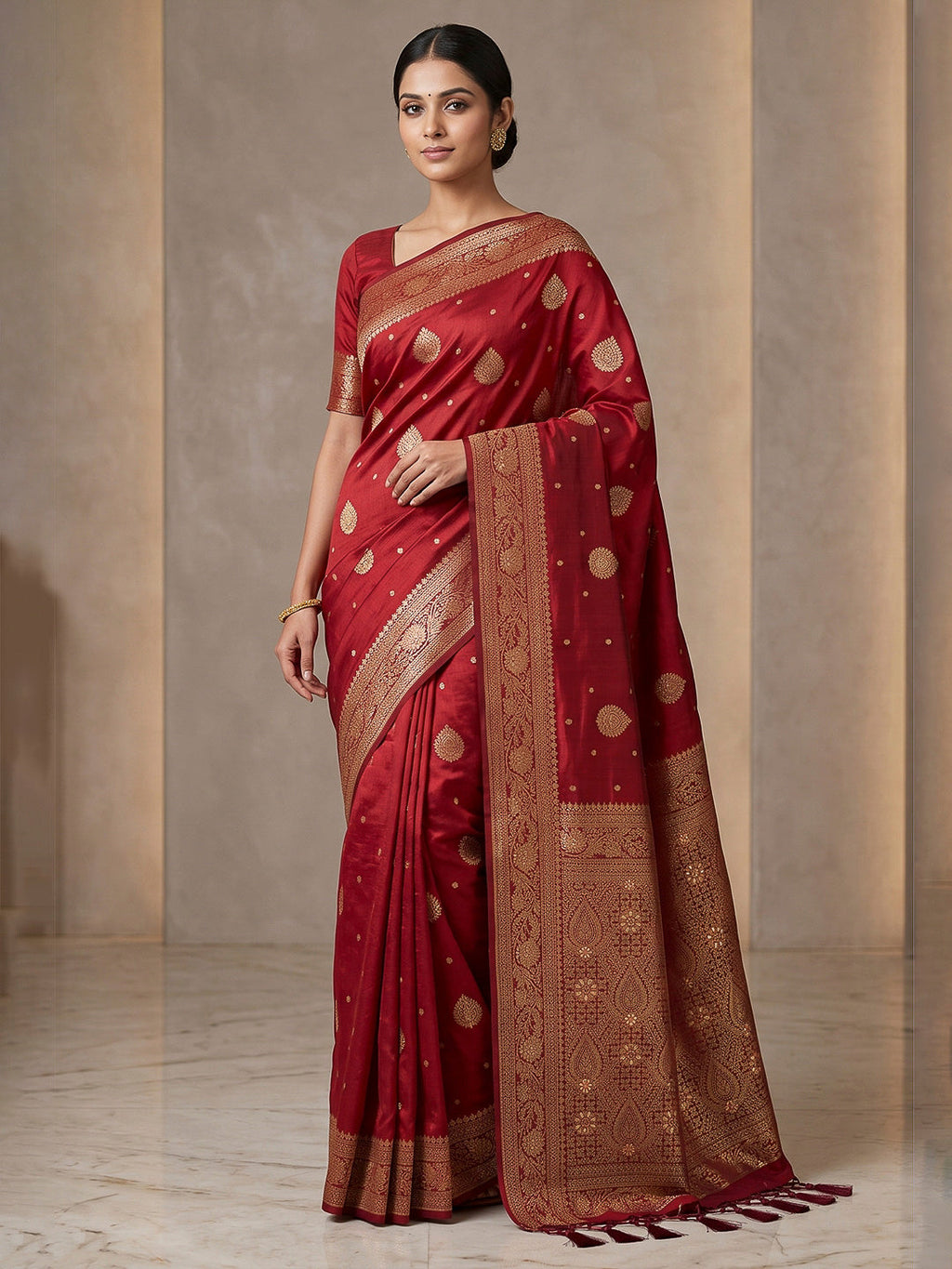 Red Woven Design Dola Silk Saree