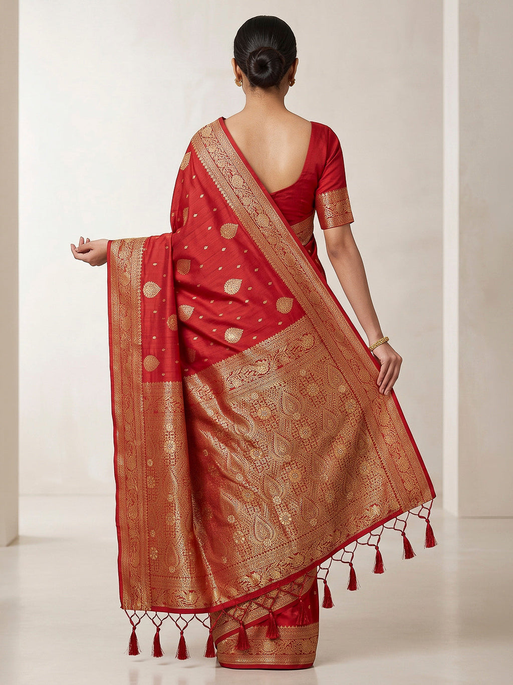 Red Woven Design Dola Silk Saree