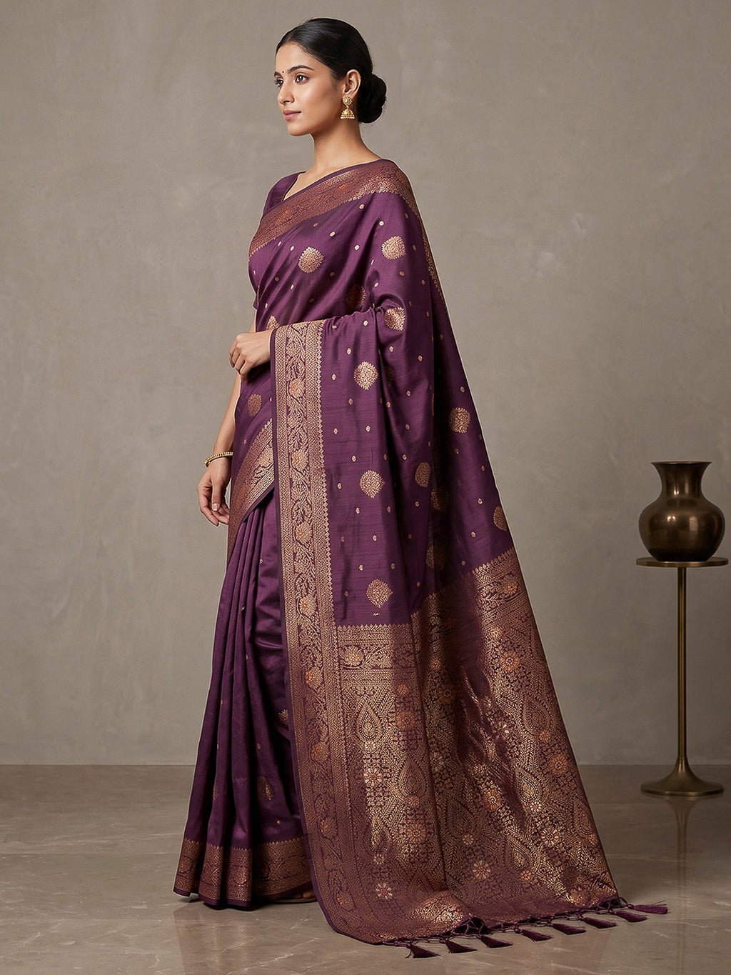 Wine Woven Design Dola Silk Saree