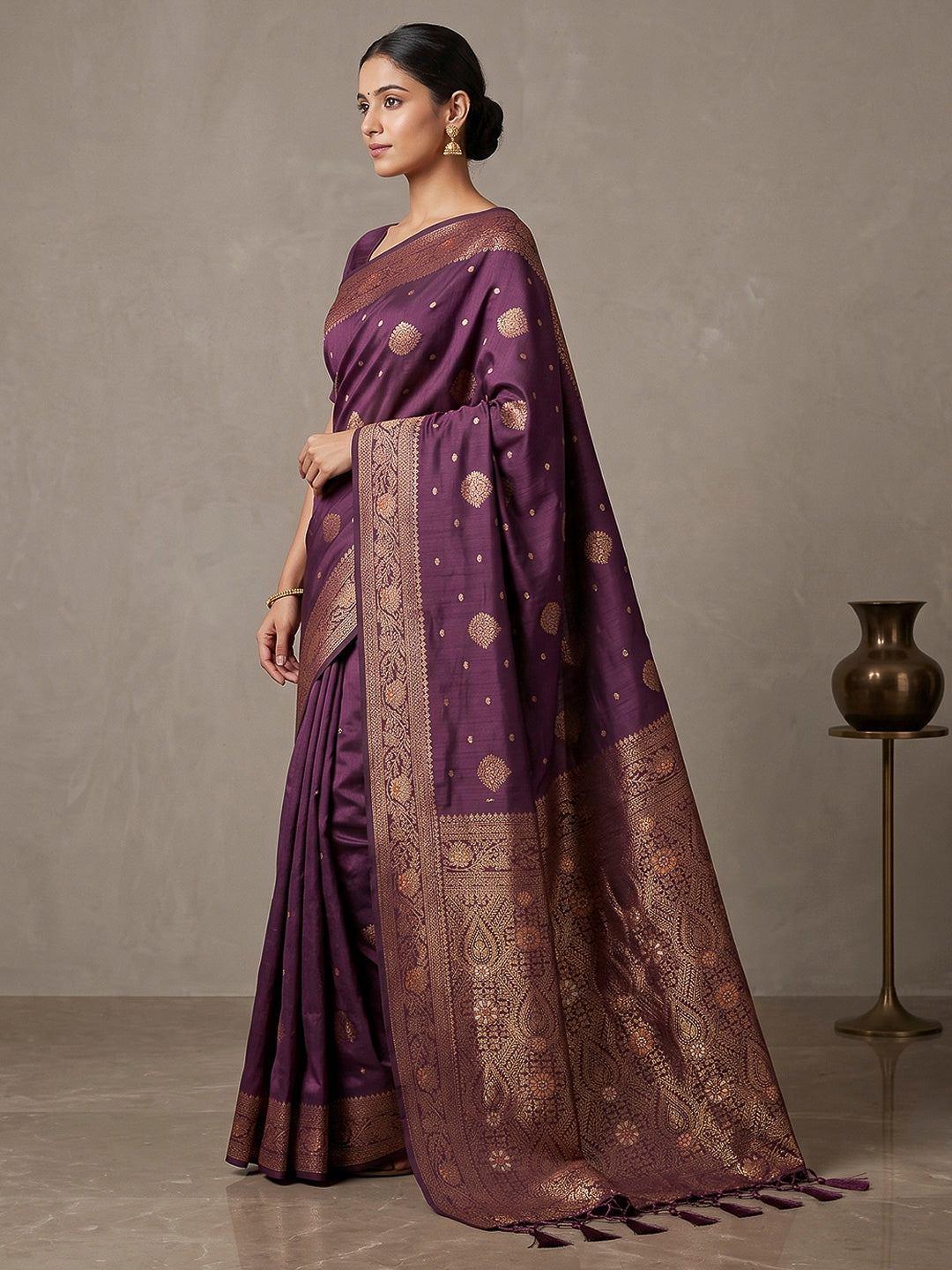Wine Woven Design Dola Silk Saree