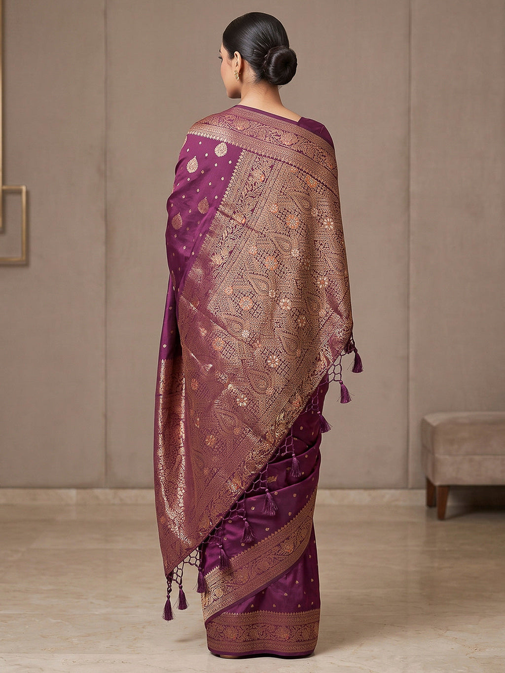 Wine Woven Design Dola Silk Saree