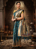 Dark Blue Woven Design Dola Silk Saree