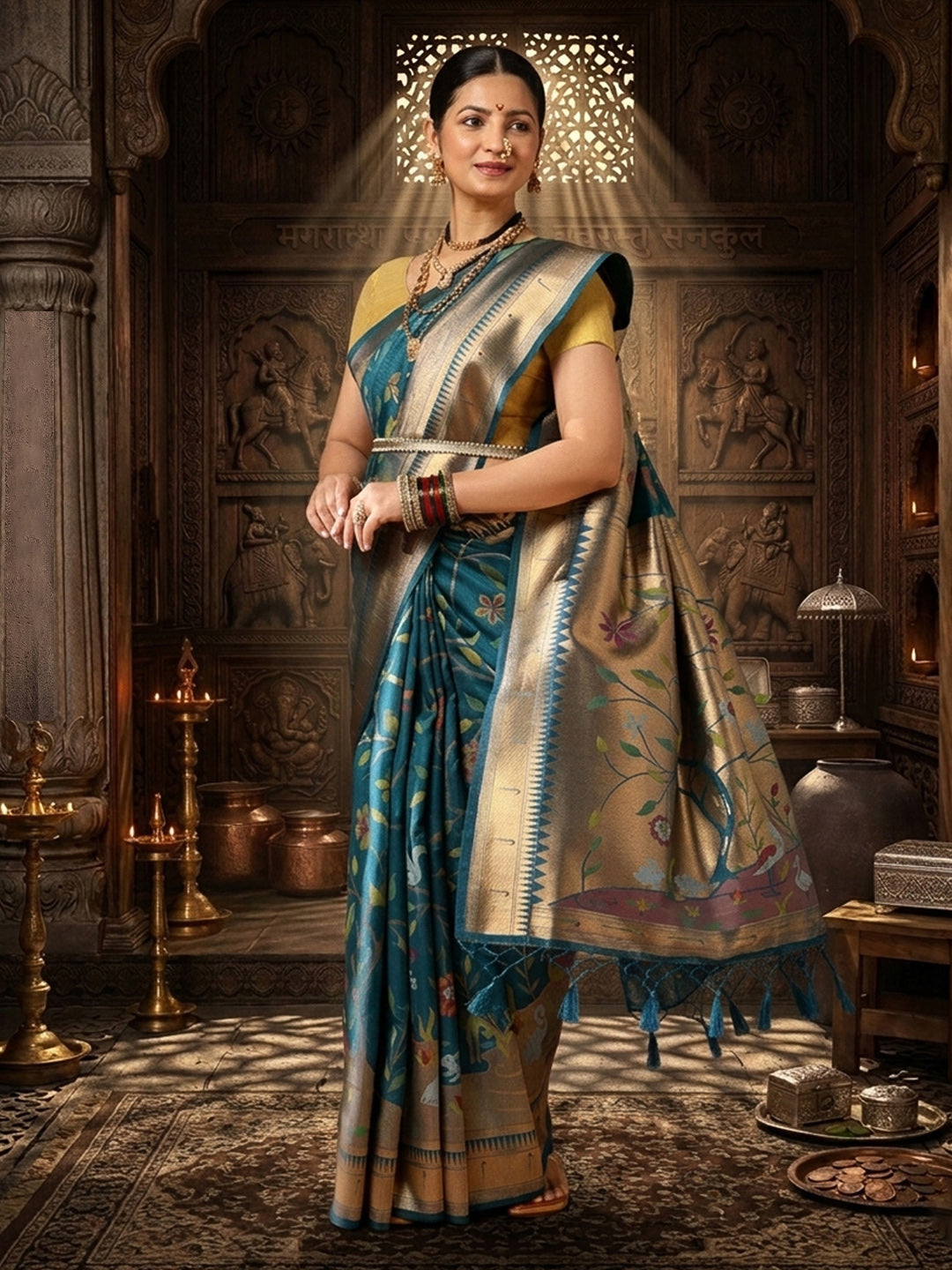 Dark Blue Woven Design Dola Silk Saree