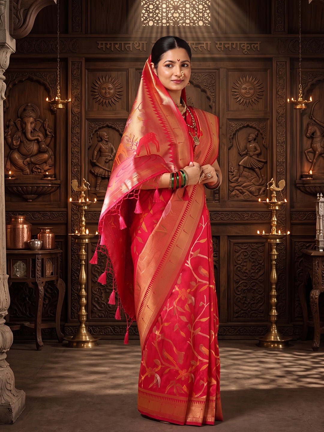 Peach Woven Design Dola Silk Saree