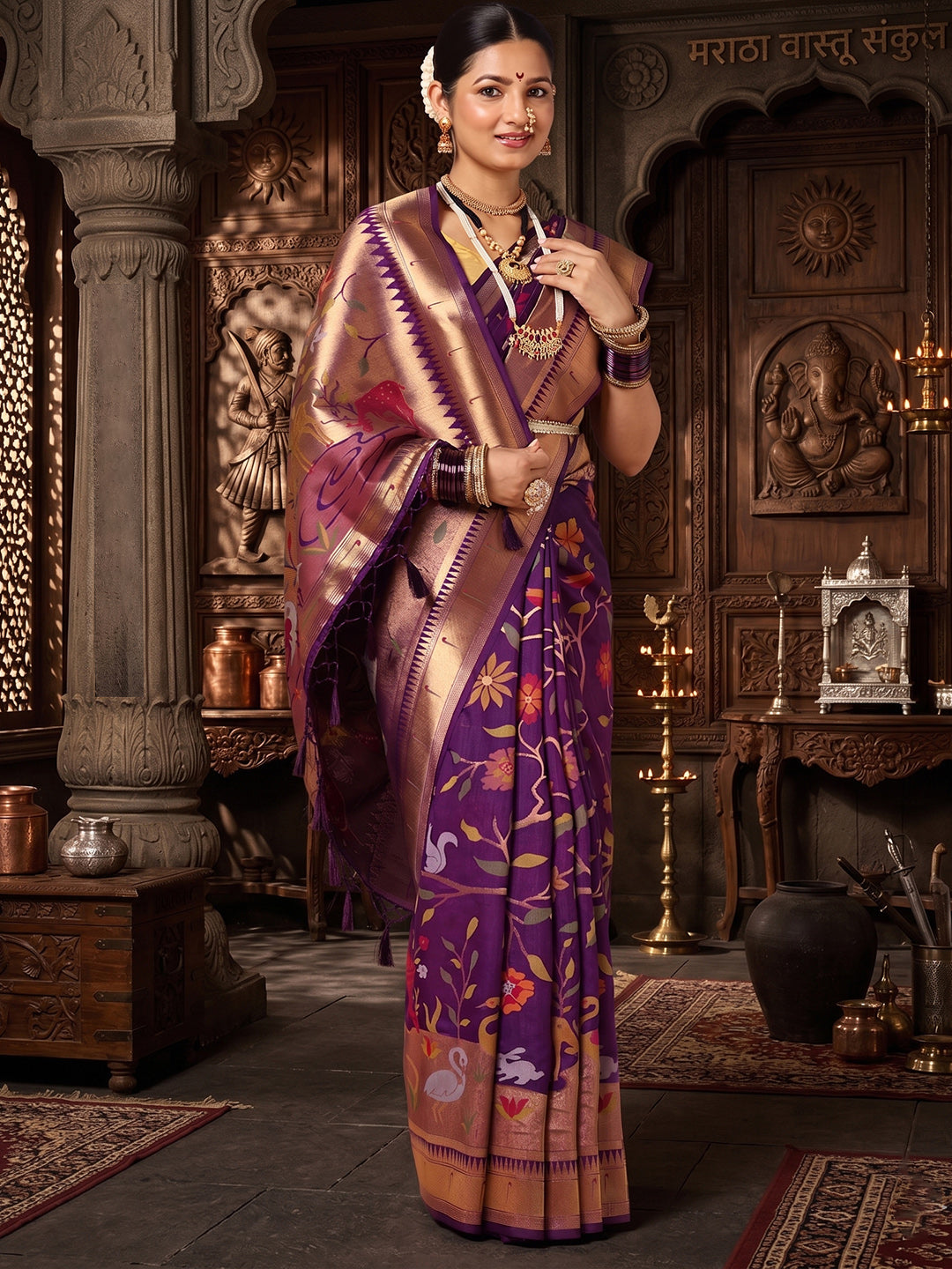 Purple Woven Design Dola Silk Saree