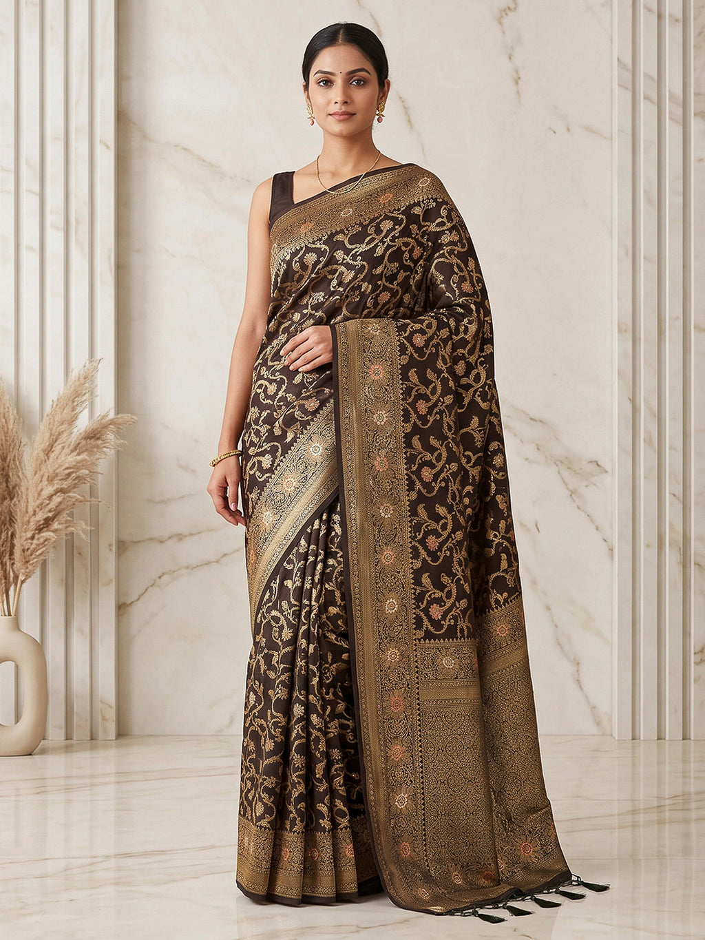 Black Woven Design Dola Silk Saree