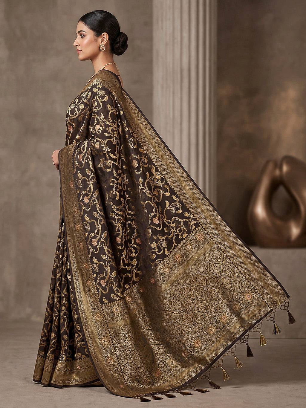 Black Woven Design Dola Silk Saree