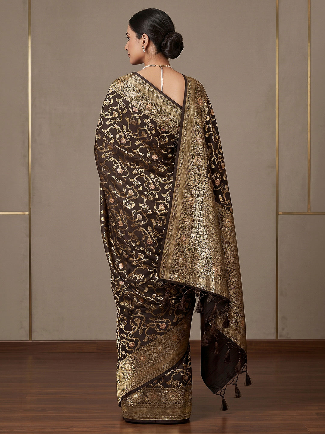 Black Woven Design Dola Silk Saree