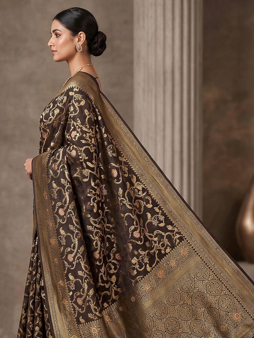 Black Woven Design Dola Silk Saree