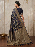 Navy Blue Woven Design Dola Silk Saree